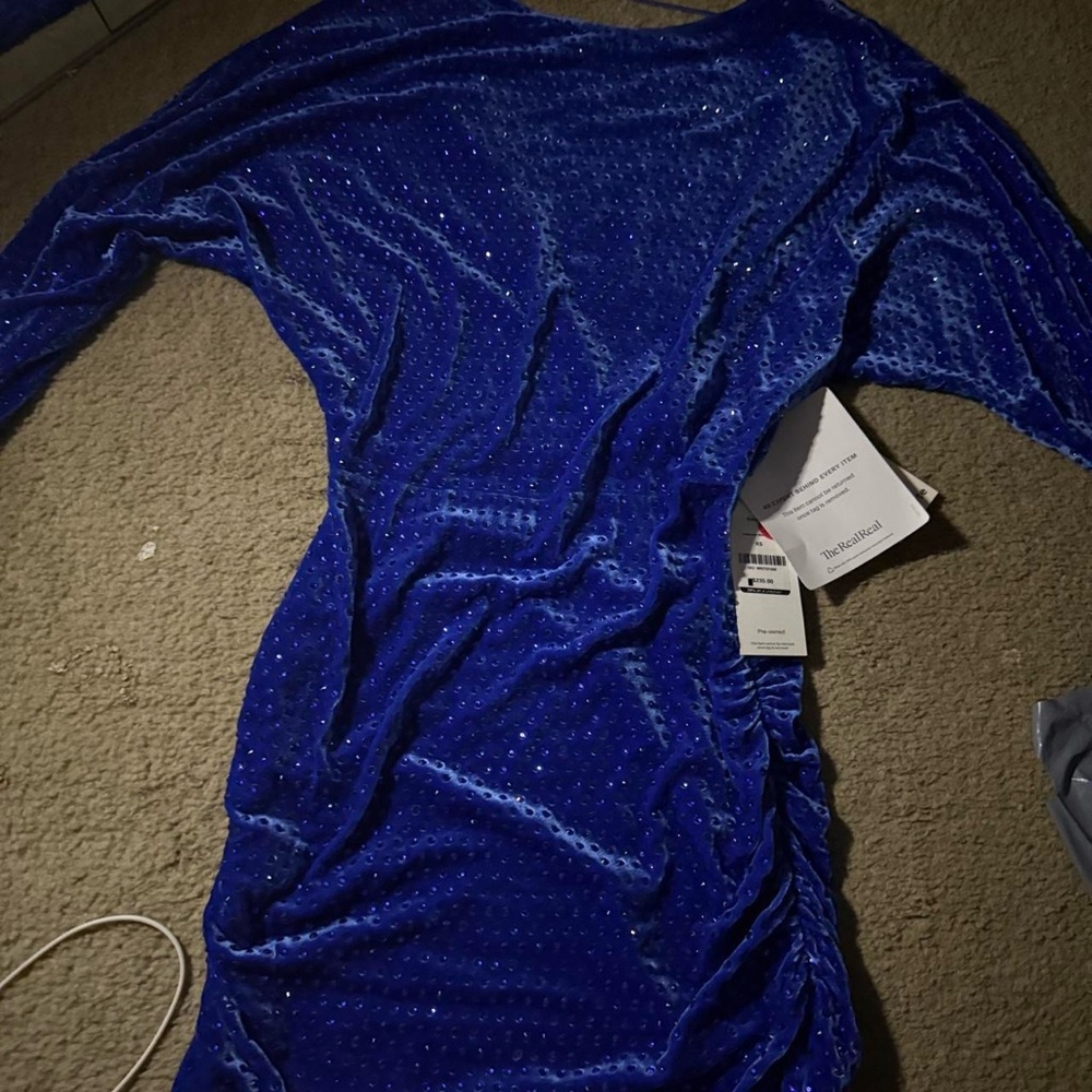 Velvet Ruched Long Sleeve Dress in Royal Blue